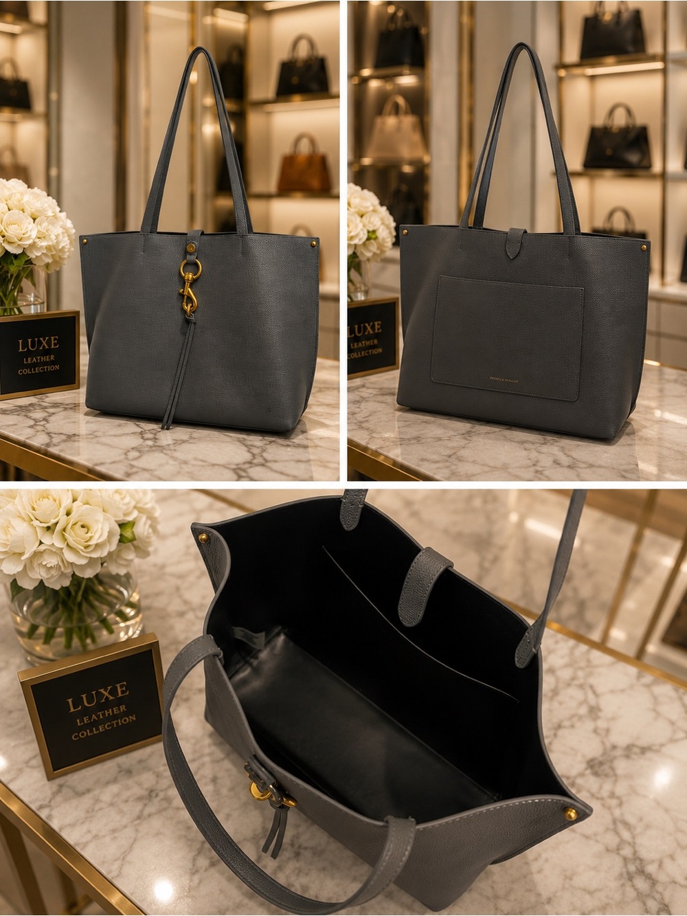Rebecca Minkoff Charcoal Gray Leather Tote with Gold Hardware